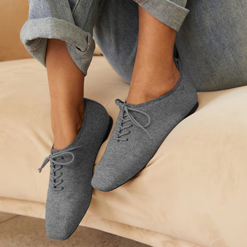 Vivaia Square-Toe Gray Wool Oxfords
